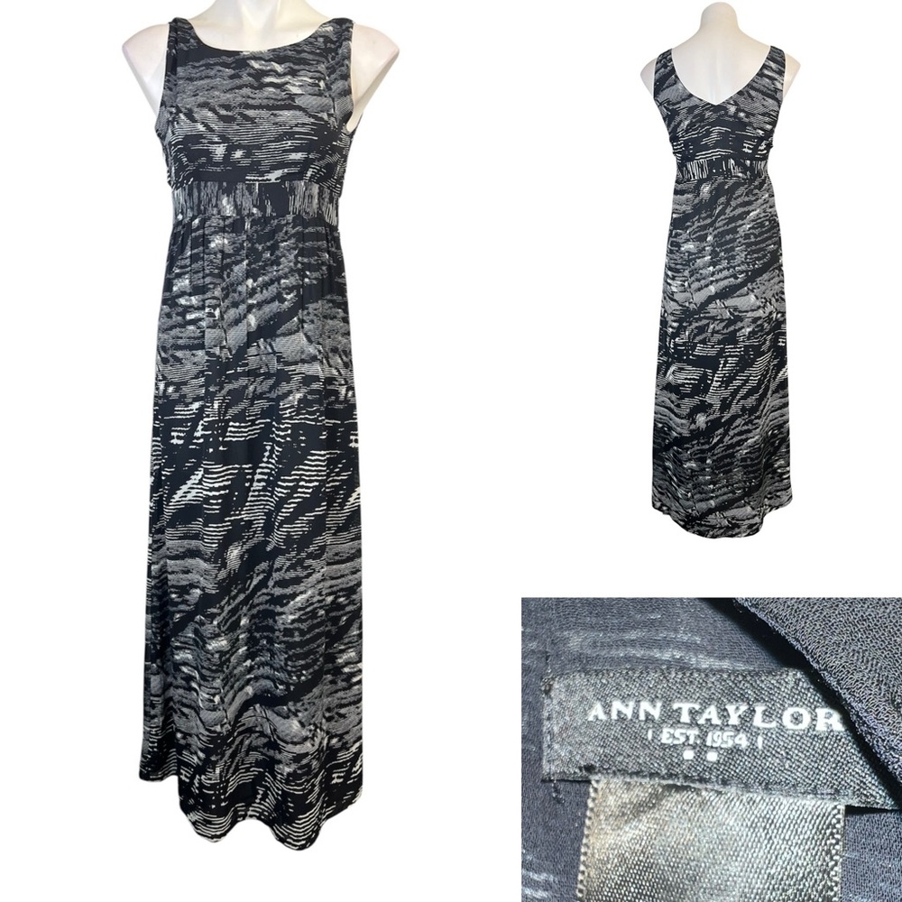 Ann Taylor Maxi Dress sz‎ 2 black white Monochrome sleeveless office casual